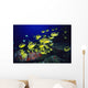 Hawaii, School Of Raccoon Butterflyfish Feeding Along Reef Wall Mural