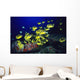 Hawaii, School Of Raccoon Butterflyfish Feeding Along Reef Wall Mural