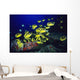 Hawaii, School Of Raccoon Butterflyfish Feeding Along Reef Wall Mural