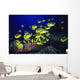 Hawaii, School Of Raccoon Butterflyfish Feeding Along Reef Wall Mural