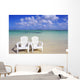 White Beach Chairs On Beautiful Beach, Clear Turquoise Water Wall Mural