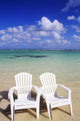 White Beach Chairs On Beautiful Beach, Clear Turquoise Water Wall Mural