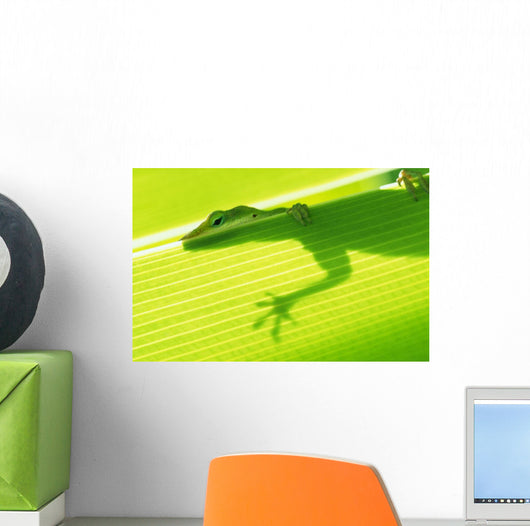 Outline Of A Green Lizard From Under A Leaf Wall Mural