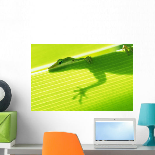 Outline Of A Green Lizard From Under A Leaf Wall Mural