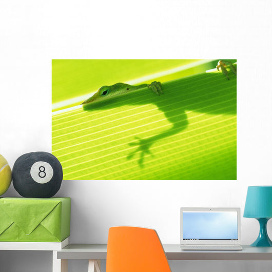 Outline Of A Green Lizard From Under A Leaf Wall Mural