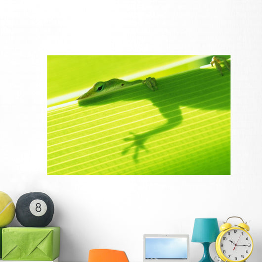 Outline Of A Green Lizard From Under A Leaf Wall Mural