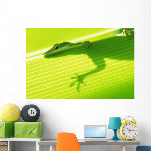 Outline Of A Green Lizard From Under A Leaf Wall Mural