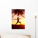 Hawaii, Maui, Olowalu, Woman Doing Yoga At Sunset Under Palm Tree Wall Mural