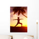 Hawaii, Maui, Olowalu, Woman Doing Yoga At Sunset Under Palm Tree Wall Mural