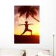 Hawaii, Maui, Olowalu, Woman Doing Yoga At Sunset Under Palm Tree Wall Mural