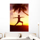 Hawaii, Maui, Olowalu, Woman Doing Yoga At Sunset Under Palm Tree Wall Mural