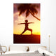 Hawaii, Maui, Olowalu, Woman Doing Yoga At Sunset Under Palm Tree Wall Mural