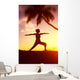 Hawaii, Maui, Olowalu, Woman Doing Yoga At Sunset Under Palm Tree Wall Mural