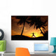 Hawaii, Maui, Olowalu, Woman Doing Yoga At Sunset Under Palm Tree Wall Mural