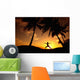 Hawaii, Maui, Olowalu, Woman Doing Yoga At Sunset Under Palm Tree Wall Mural
