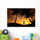 Hawaii, Maui, Olowalu, Woman Doing Yoga At Sunset Under Palm Tree Wall Mural