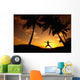 Hawaii, Maui, Olowalu, Woman Doing Yoga At Sunset Under Palm Tree Wall Mural