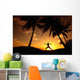 Hawaii, Maui, Olowalu, Woman Doing Yoga At Sunset Under Palm Tree Wall Mural