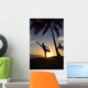 Hawaii, Maui, Olowalu, Woman Doing Yoga At Sunset Under Palm Trees Wall Mural
