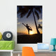 Hawaii, Maui, Olowalu, Woman Doing Yoga At Sunset Under Palm Trees Wall Mural