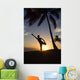 Hawaii, Maui, Olowalu, Woman Doing Yoga At Sunset Under Palm Trees Wall Mural