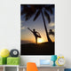 Hawaii, Maui, Olowalu, Woman Doing Yoga At Sunset Under Palm Trees Wall Mural
