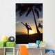 Hawaii, Maui, Olowalu, Woman Doing Yoga At Sunset Under Palm Trees Wall Mural