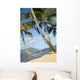 Hammock tied between palm trees on sandy beach Wall Mural
