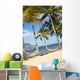 Two Hammocks Hang Between Palm Trees On Sandy Tropical Beach Wall Mural