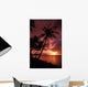 Guam, Tumon Bay, Bright Red Sunset And Silhouetted Palms On Beach Wall Mural