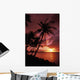 Guam, Tumon Bay, Bright Red Sunset And Silhouetted Palms On Beach Wall Mural
