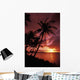 Guam, Tumon Bay, Bright Red Sunset And Silhouetted Palms On Beach Wall Mural