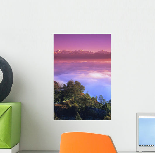 Nepal, Pink sunset and himalayan mountains in background Wall Mural