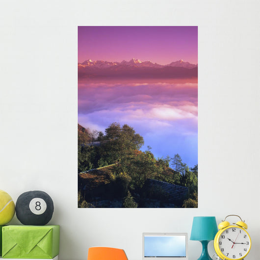 Nepal, Pink sunset and himalayan mountains in background Wall Mural