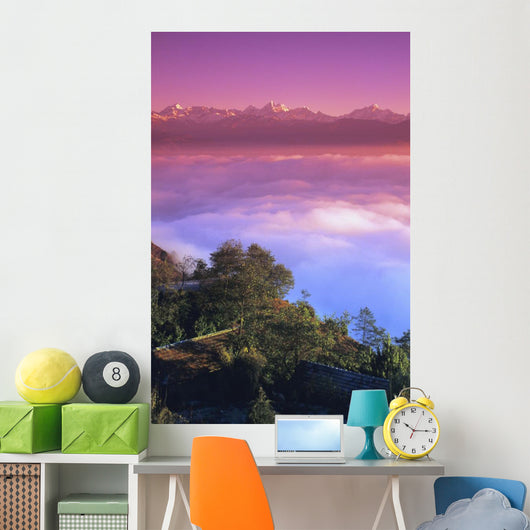 Nepal, Pink sunset and himalayan mountains in background Wall Mural