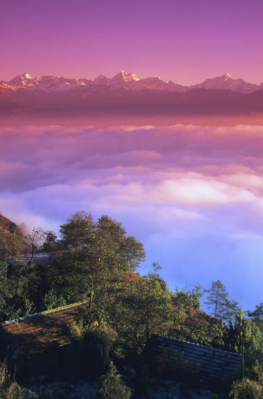 Nepal, Pink sunset and himalayan mountains in background Wall Mural