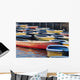 Japan, Tokyo, Ueno Park, Colorful Row Boats Tied Together On Lake Wall Mural