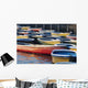 Japan, Tokyo, Ueno Park, Colorful Row Boats Tied Together On Lake Wall Mural