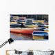 Japan, Tokyo, Ueno Park, Colorful Row Boats Tied Together On Lake Wall Mural