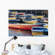 Japan, Tokyo, Ueno Park, Colorful Row Boats Tied Together On Lake Wall Mural