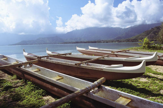 Line Of Outrigger Canoes On Beach Wall Mural