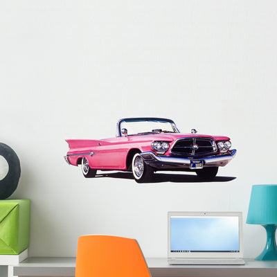 Vintage Pink Caddy Wall Decal shown on a wall