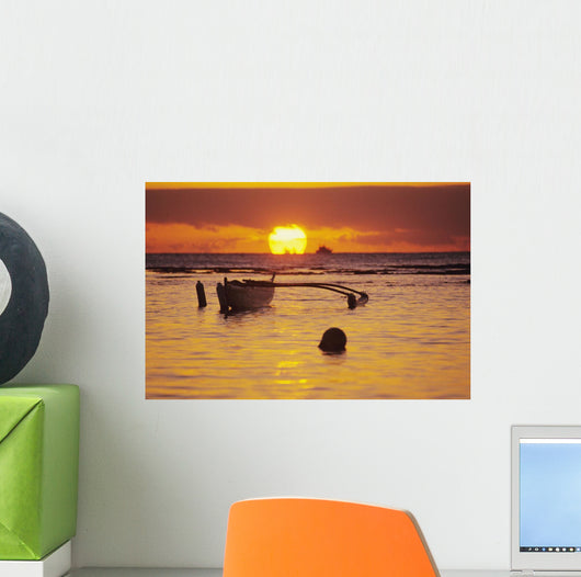 Orange Reflections On Water And Sun On Horizon Wall Mural