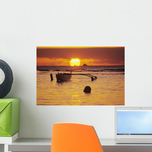 Orange Reflections On Water And Sun On Horizon Wall Mural