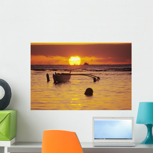 Orange Reflections On Water And Sun On Horizon Wall Mural
