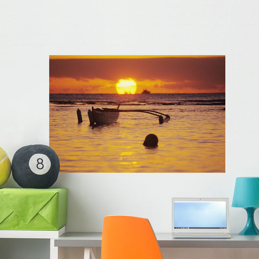 Orange Reflections On Water And Sun On Horizon Wall Mural