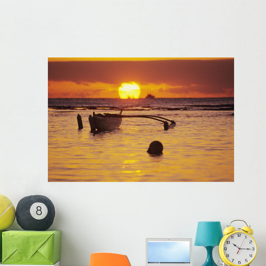 Orange Reflections On Water And Sun On Horizon Wall Mural
