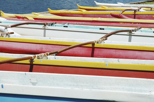 Hawaii, Oahu, Lineup Of Colorful Outrigger Canoes Wall Mural