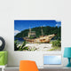 Shipwrecked fishing boat on beach Wall Mural