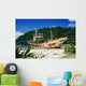 Shipwrecked fishing boat on beach Wall Mural